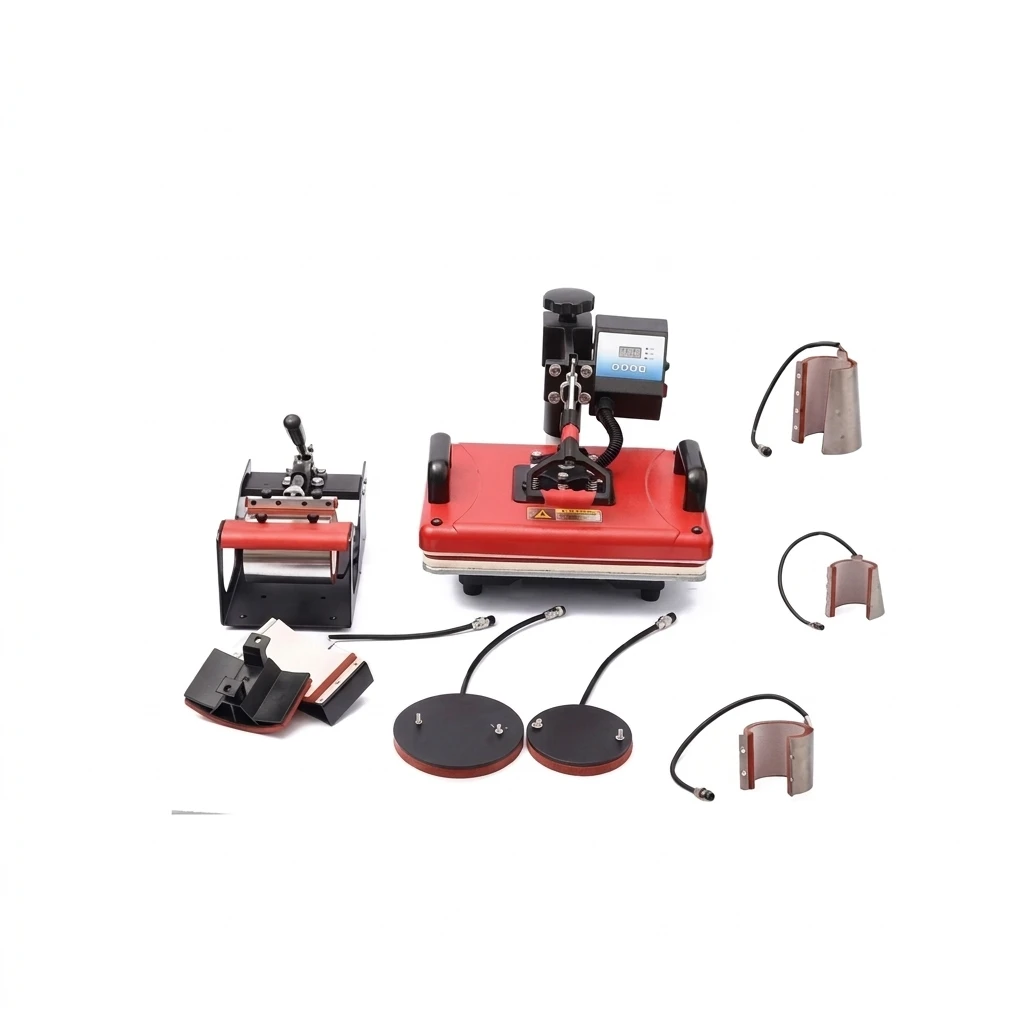 Prensa Térmica Multifuncional 5 em 1 / 6 em 1 / 8 em 1 – Máquina de Sublimação Profissional para T-Shirts, Canecas, Bonés e Pratos com Controlo Digital