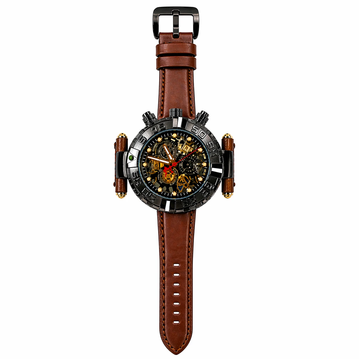 Relógio Masculino Luxo Skeleton Premium com Pulseira em Couro