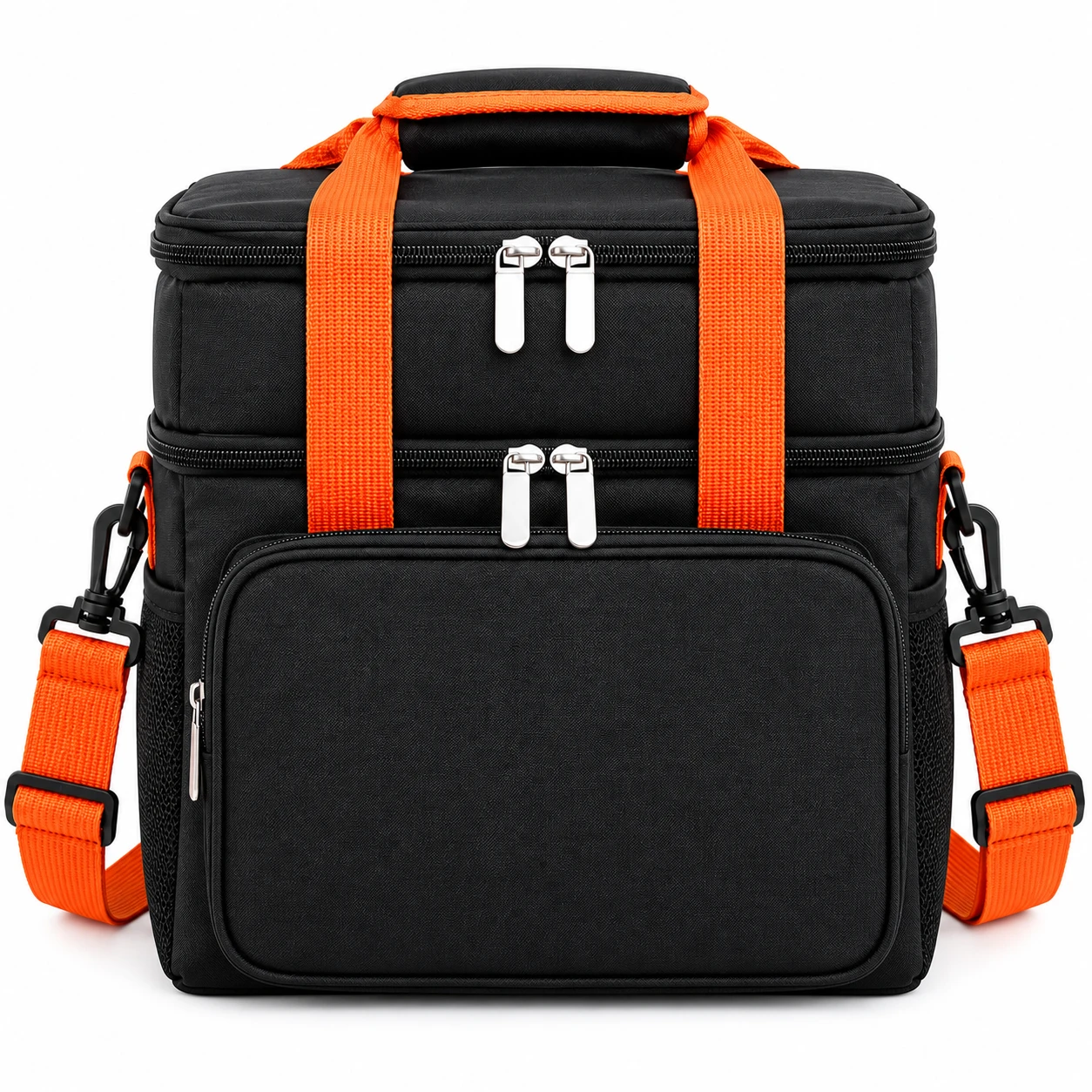 Bolsa Térmica para Alimentos com 2 Compartimentos – Preta e Laranja