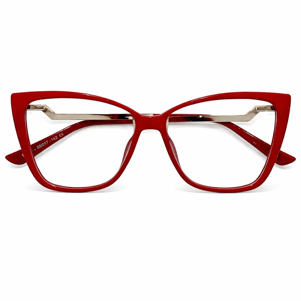Óculos Feminino Cat Eye Vermelho Luxo – Armação Elegante com Detalhes Dourados