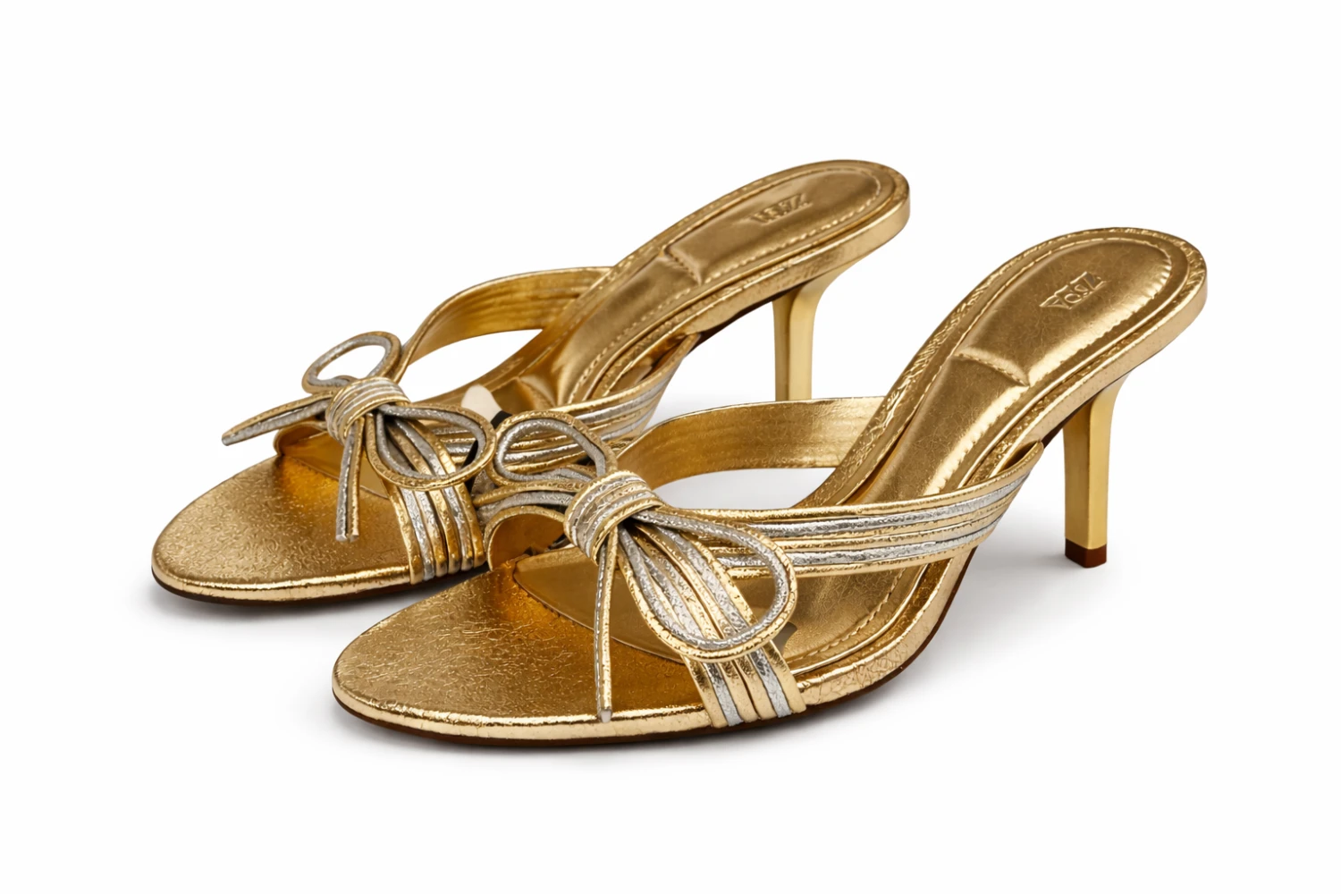 Sandália Feminina de Salto Fino Dourada com Laço Elegance