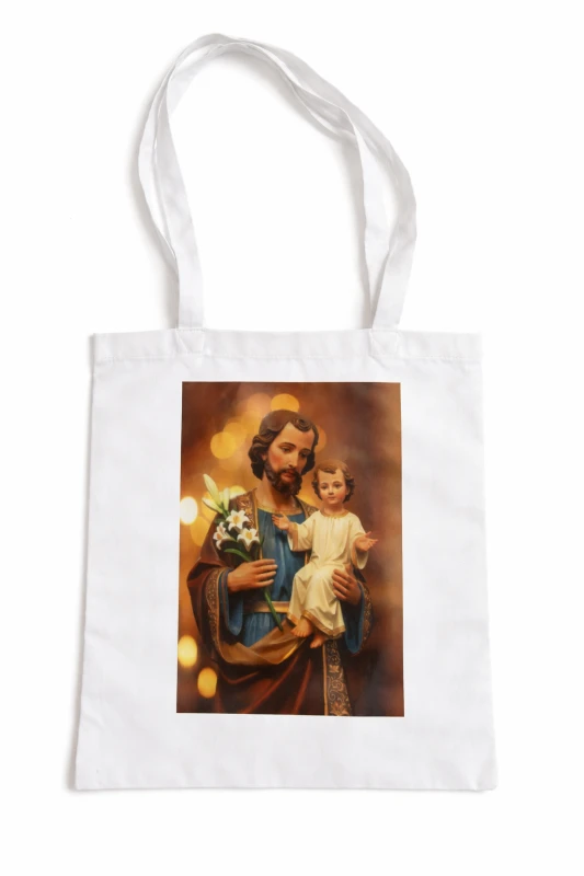 Bolsa Tote Religiosa São José com Menino Jesus Branca